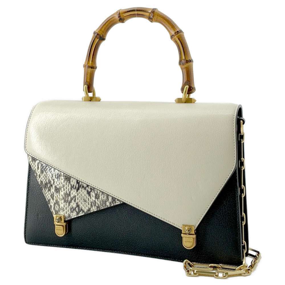 Gucci Python Bamboo Handbag Black White